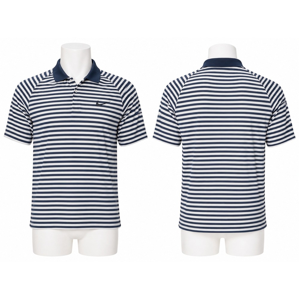 Nike Golf Men's Dri-FIT Polo Shirt Large Navy White Striped Short Sleeve Golf